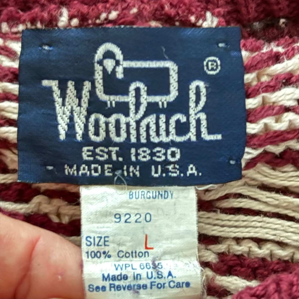 Vintage Woolrich Mens Large Burgundy Cotton Geometric Nordic Knit Sweater USA - Picture 2 of 8